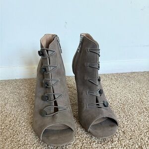 Charles By Charles David Gray Lace Up Peep-Toe Heels